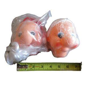 Vintage Mr & Mrs Santa Clause Doll Heads - Plastic - 3"